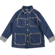 Джинсовая куртка шикарная женщина высокого класса уличный стиль вышивка буквы контрастная шерсть бахрома отделка патч карман джинсовая куртка