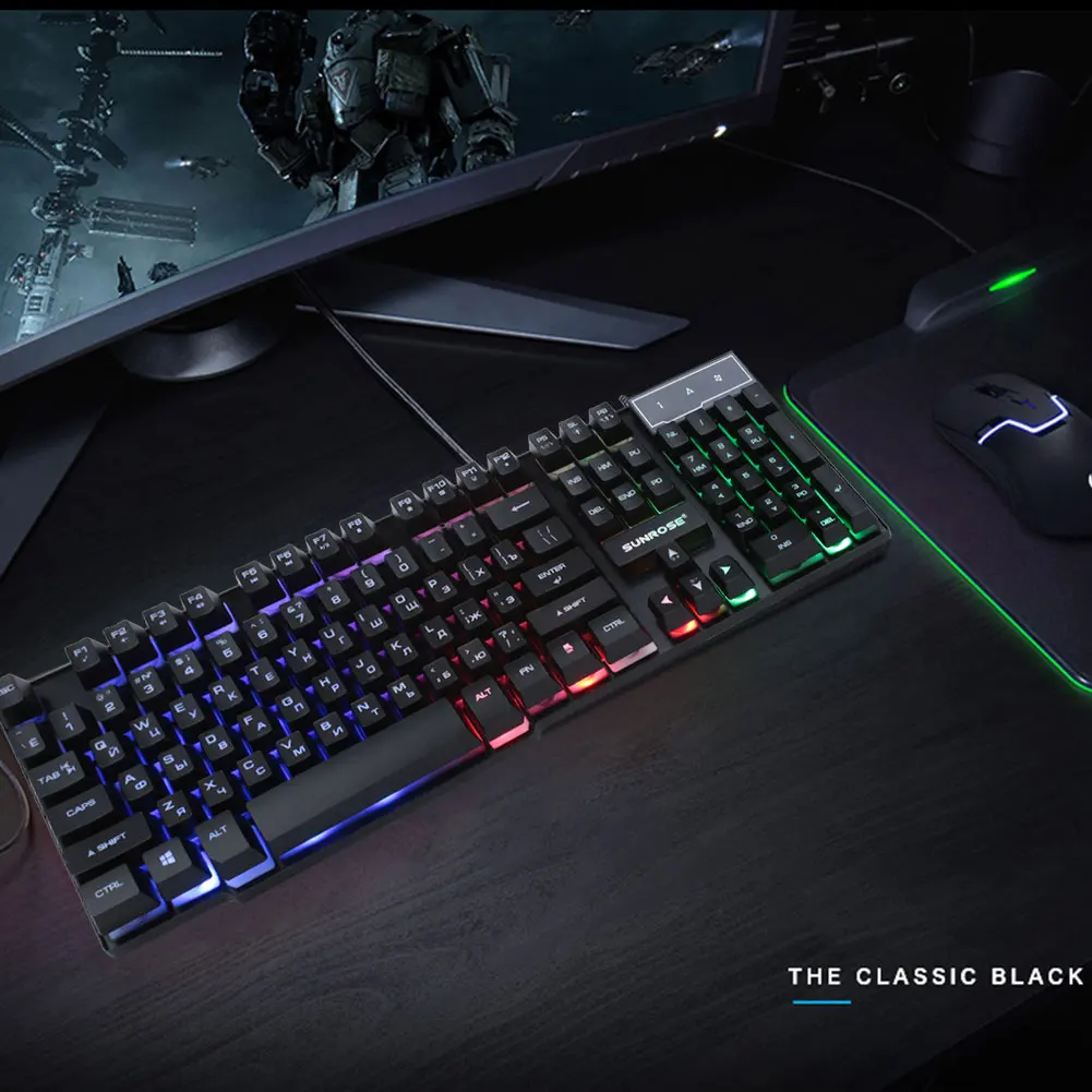 

Thin Laptop Keyboard PC 104key USB Keypad Colorful Russian Keypad Gaming