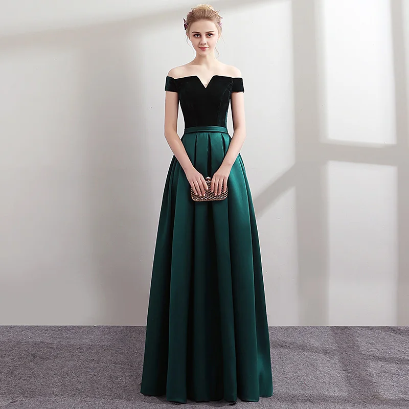 Suosikki банкетное Простое Элегантное вечернее платье невесты с вырезом лодочкой бархатное с атласным винтажным длинным выпускным формальным платьем Robe De Soiree - Цвет: Зеленый