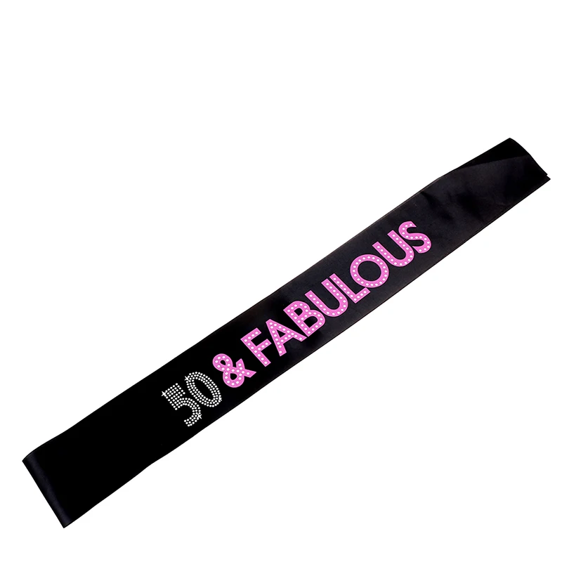 

50 & FABULOUS Rhinestone Satin Sashes 50th Birthday Party Decorations Happy Birthday Satin Sash Favour Decor Accessories
