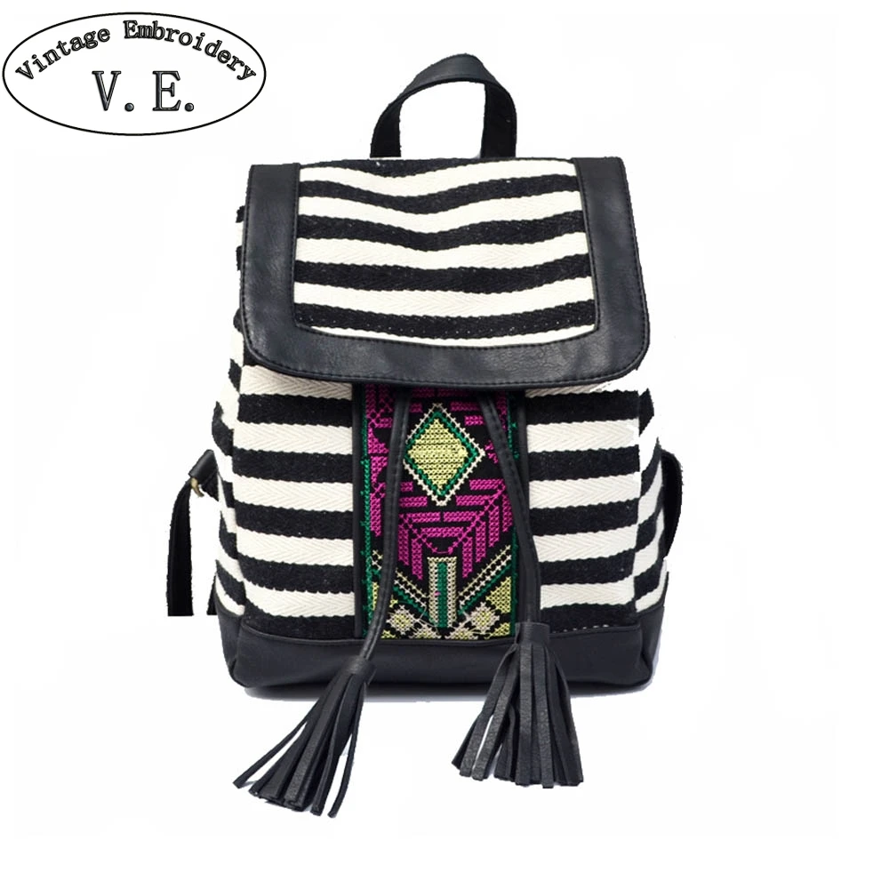 

2019 Fashion Women Backpack Casual Stripe Canvas Backpacks Young Ladies Geometric Shoulder Bag Girl's Schoolbag Travel Rucksack