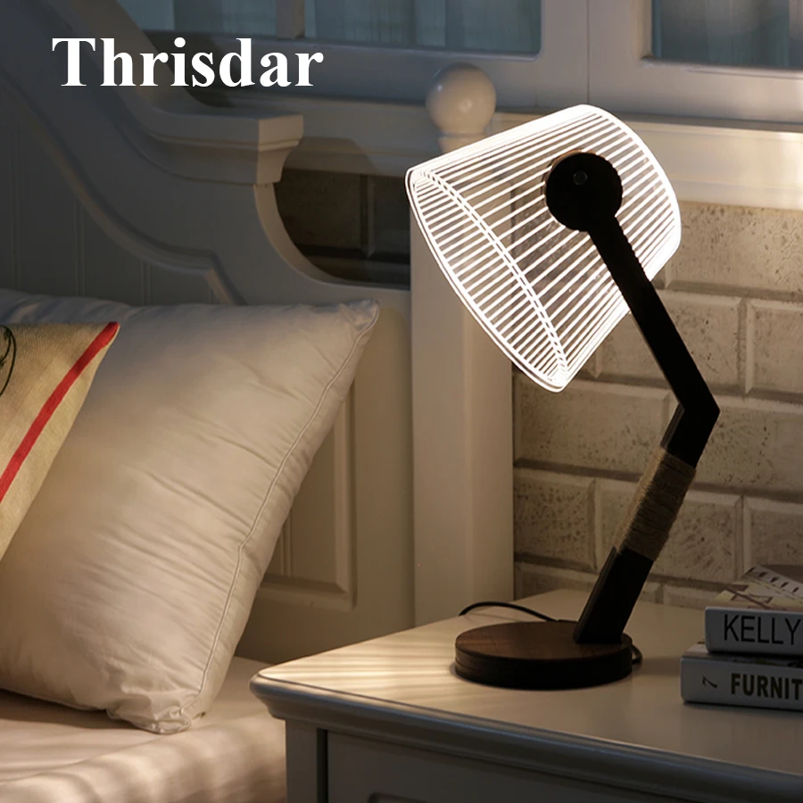 

Thrisdar Creative 3D Vision LED Night Light Dimmable Table Lamp Bedroon Bedside Wooden Table Desk Lamp Hotel Gift Night Light