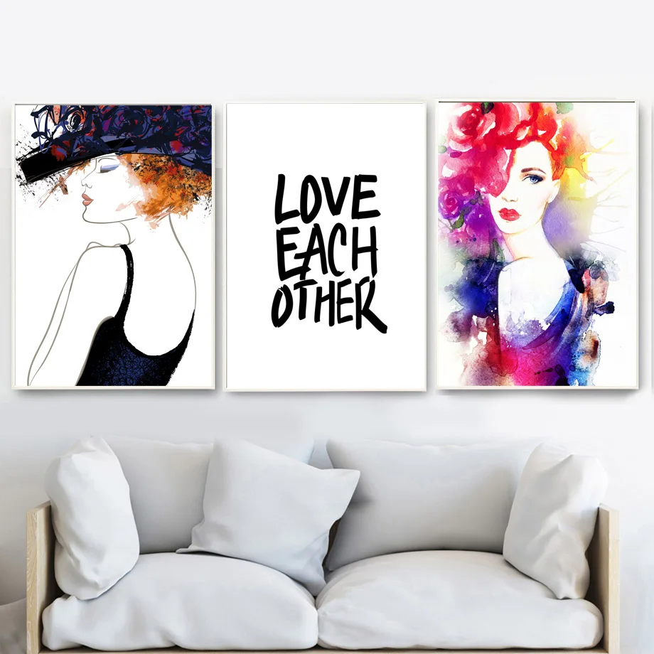 

Abstract Watercolor Vogue Woman Quotes Wall Art Canvas Painting Nordic Posters And Prints Wall Pictures For Living Room Decor