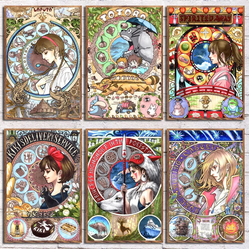 

P218 Miyazaki Hayao Ghibli Anime Movie Series Princess Mononoke Spirited Away Art Painting Silk Canvas Poster Wall Home Decor