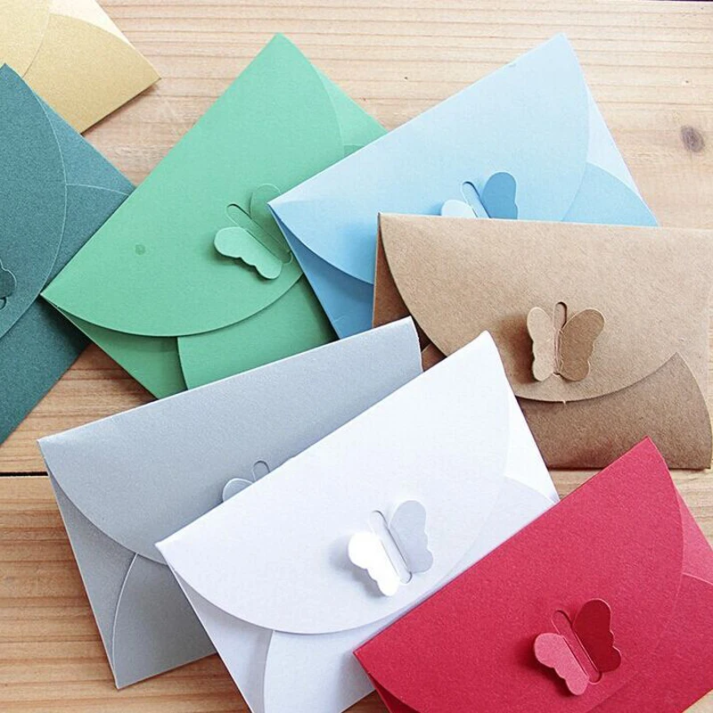 10pcs/lot 10.5*7cm Colorful Simple Butterfly Buckle Kraft Paper