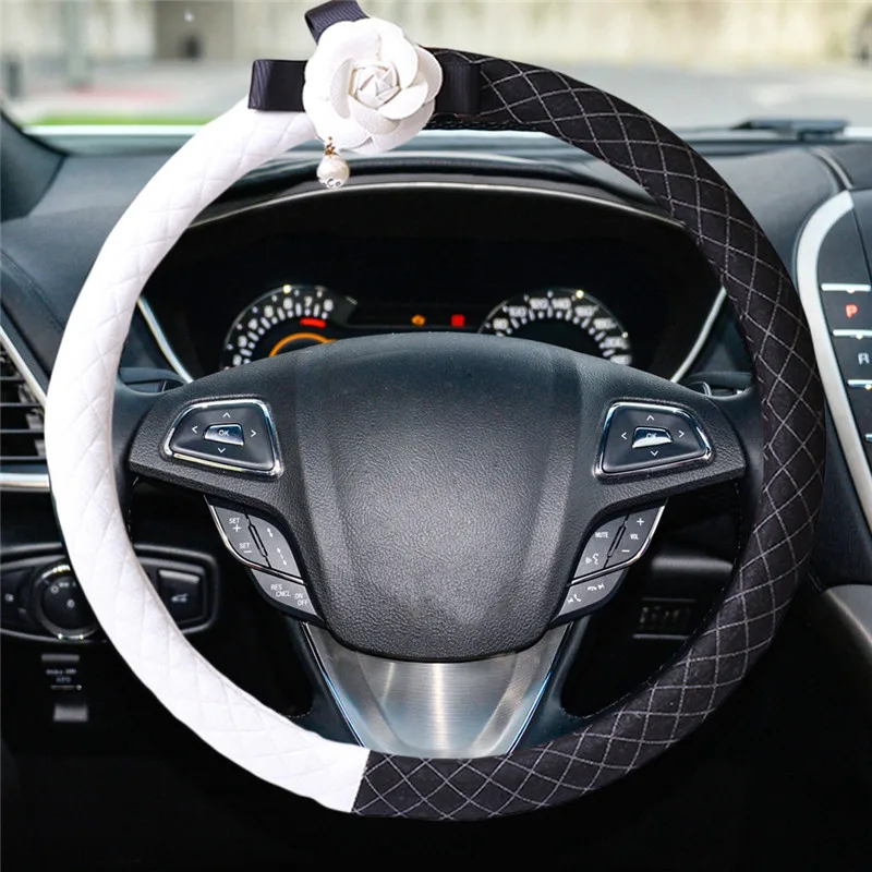 Kongyide чехол рулевого колеса автомобиля четыре сезона Камелия черный и белый личности кожаный руль набор ZAX8019 Прямая поставка mar12