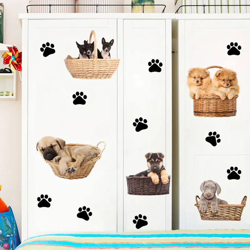 Tofok الكرتون الكلاب جميل مخلب طباعة خلفيات الأطفال غرفة الحضانة مضحك الشارات الأثاث الثلاجة خزانة ملصق لتزيين المنزل