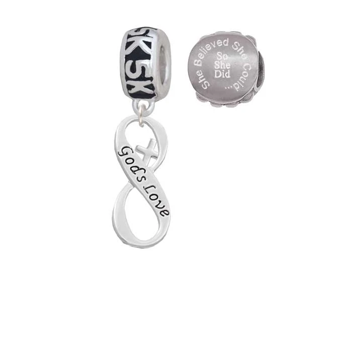 God's Love Infinity Sign 5K Run She Believed She Could Charm Beads (Set of 2)