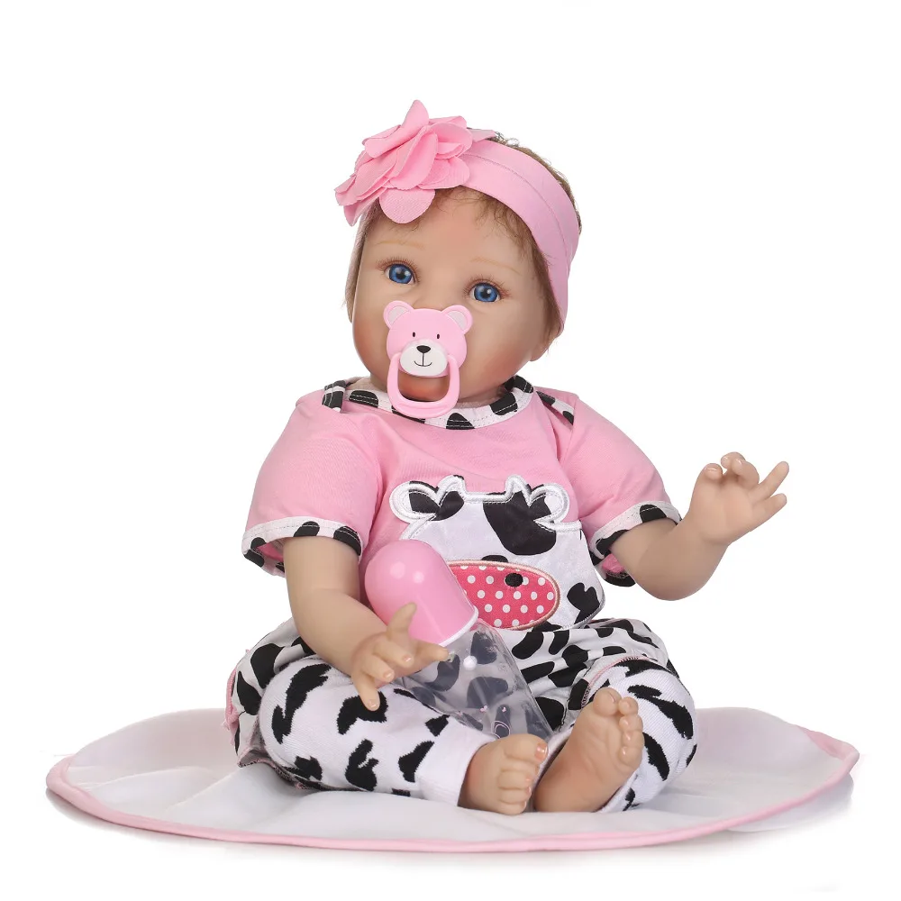 

Nicery 20-22inch 50-55cm Bebe Reborn Doll Soft Silicone Boy Girl Toy Reborn Baby Doll Gift for Children Pink Clothes Cow