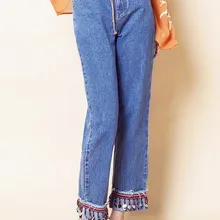 Guesod зимние женские джинсы брюки с завышенной талией осенние волновой подол высокая талия джинсовые брюки прямые джинсы Лоскутные Брюки с блестками