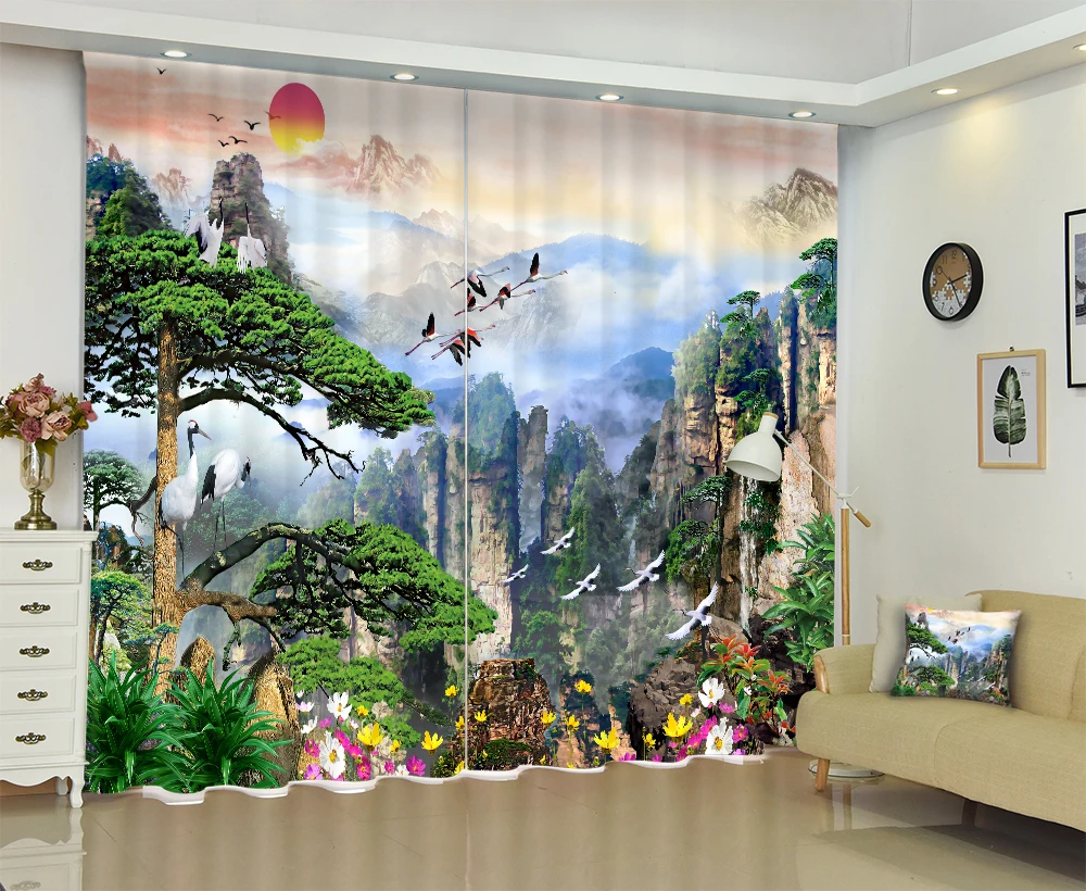 Chino pintura de paisaje de 3D Cortinas de la ventana para la sala de cama Cortinas opacas Oficina Hotel tapicería Cortinas Chino pintura de paisaje de 3D Cortinas de la ventana para la sala de cama Cortinas opacas Oficina Hotel tapicería Cortinas