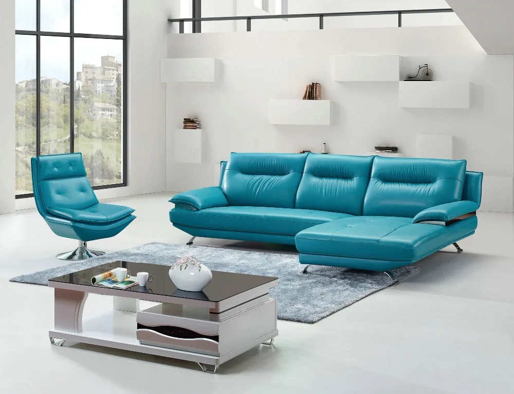 

Artistic Modernism Favorable Sky Blue Color Leather Sofa Set