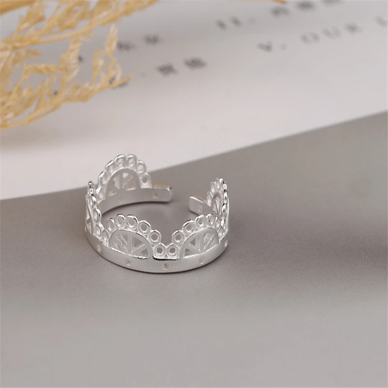 

High Quality 925 Sterling Silver Imperial Crown Open Rings For Women Hollow Lady Vintage Jewelry Bijoux Femme Drop Shipping