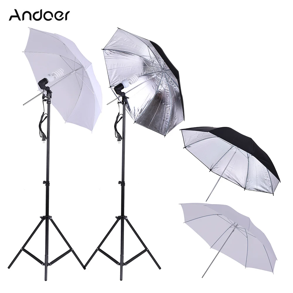 Andoer Photo Studio Umbrella Lighting Kit w/ 2m Light Stands + 45W