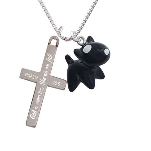 Resin Black Bull Terrier Dog - She will not Fall - Cross Necklace (1)