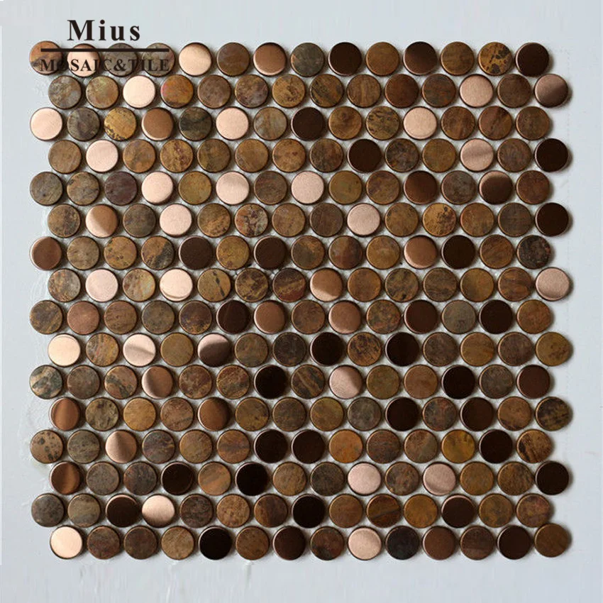 Beautiful Circle Metal Tiles Penny Round Copper Backsplash A6yg89