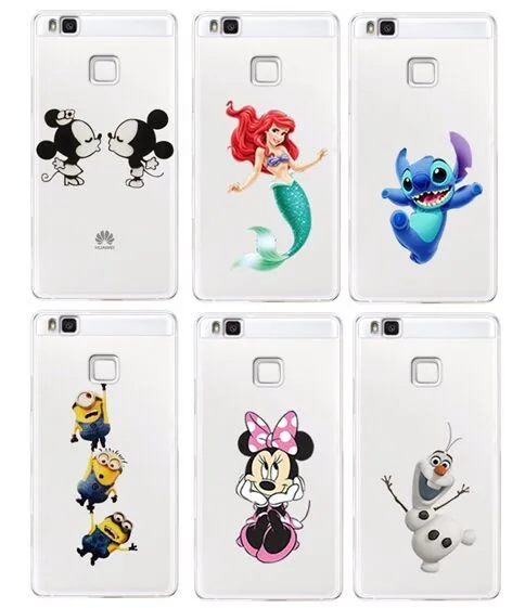 

For Huawei P9 Lite Mickey Minnie Mouse Stitch Cartoon Cute Anime Plastic Clear Cover Case