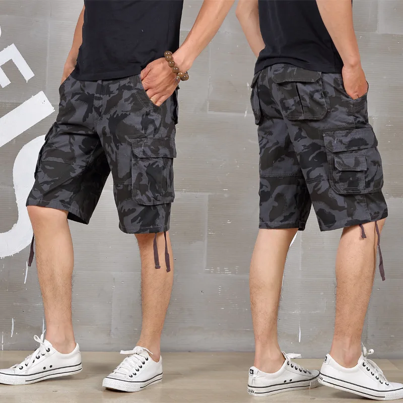 Летние размера плюс, повседневные камуфляжные большие шорты, мужские свободные шорты с эластичной резинкой на талии до колена, хип-хоп короткие брюки