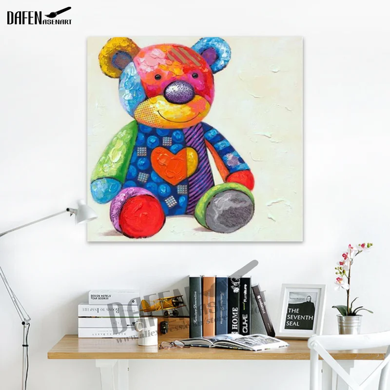 Happy Bear 100% Handpainted Animal Oil Paintings Funny Cartoon Picture Paint on Canvas Modern Wall Art Home Decoration | Дом и сад