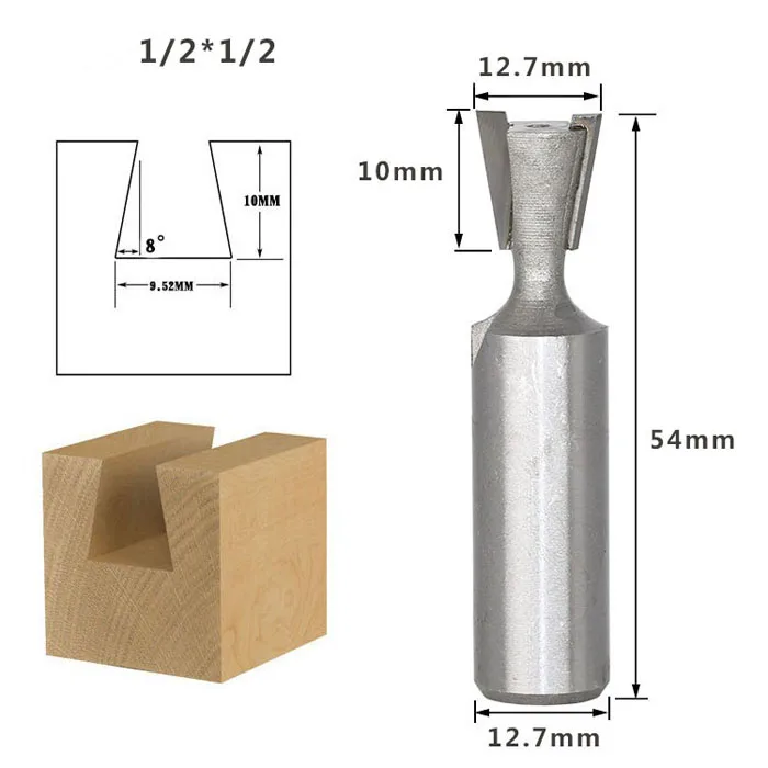 1 шт. 6,35/12,7 мм 1/" 1/2" хвостовик ласточкин хвост фрезы по дереву фрезы Вольфрам 2 Флейта Деревообрабатывающие инструменты фрезы для дерева - Длина режущей кромки: NO 5