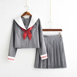 2019 новый японский школьная форма, костюм моряка Топы + галстук + юбка темно-в студенческом стиле Одежда для девочек Большие размеры Lala