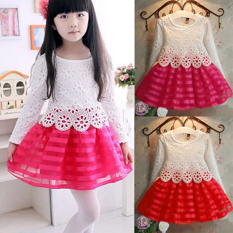 

Infant Kids Girls Crochet Lace Wedding Birthday Party Princess Dress
