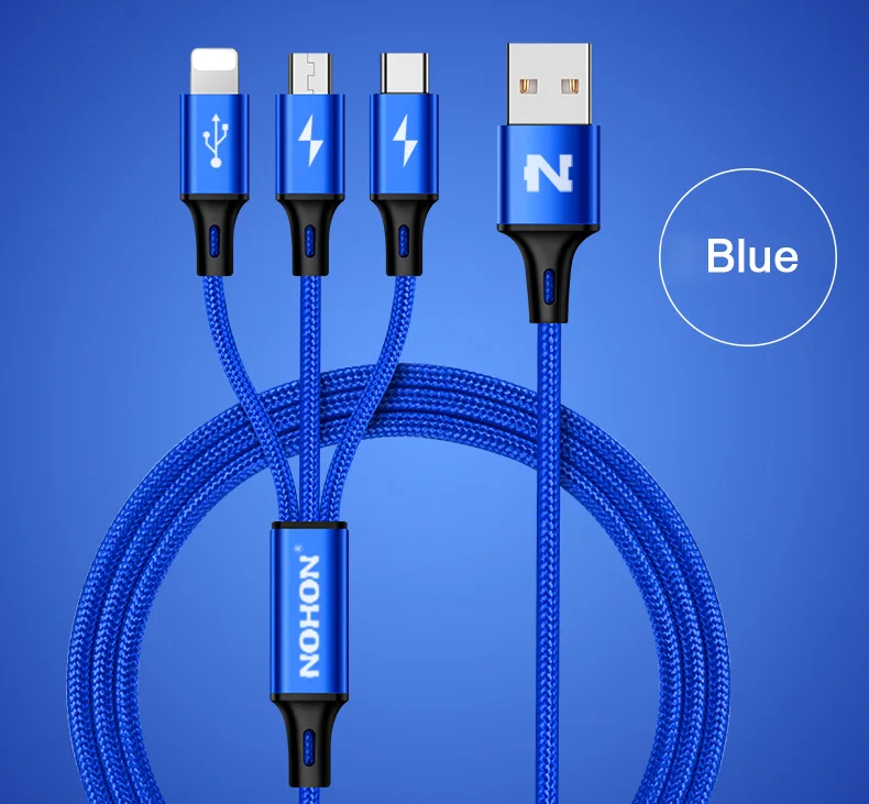 2 шт./лот NOHON 3 в 1 type C 8Pin Micro USB кабель для iPhone 8X7 6 6S Plus iOS 10 9 8 samsung Nokia USB кабели для быстрой зарядки