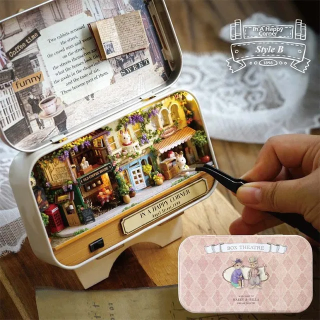 

DIY 3D Doll House Wooden Handmade Funny In A Happy Corner Box Theatre Miniature Box Cute Dollhouses Assemble Kits Gift Toys