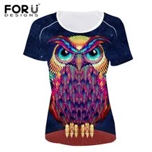 FORUDESIGNS/Новинка, 3D принт совы, настраиваемая футболка для женщин, летняя футболка с коротким рукавом, топ, футболки, женские футболки