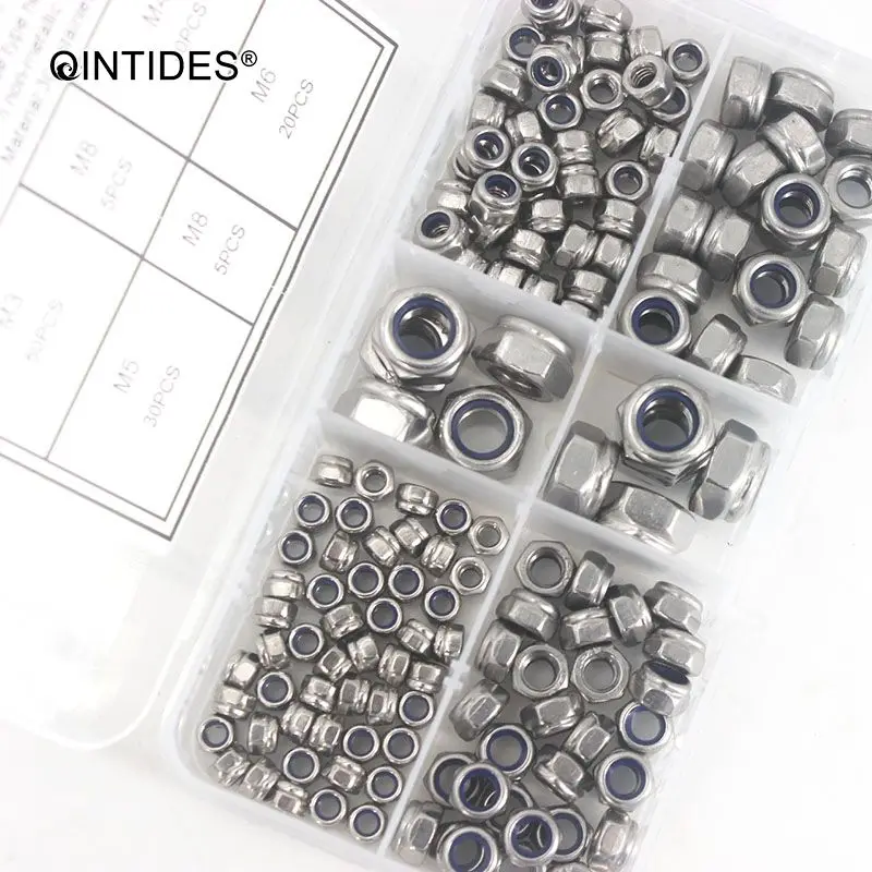 Qinstindes M3-M8 преобладающий крутящий момент типа шестигранные тонкие гайки с неметаллической вставкой 304 нержавеющая сталь нейлоновая Стопорная гайка
