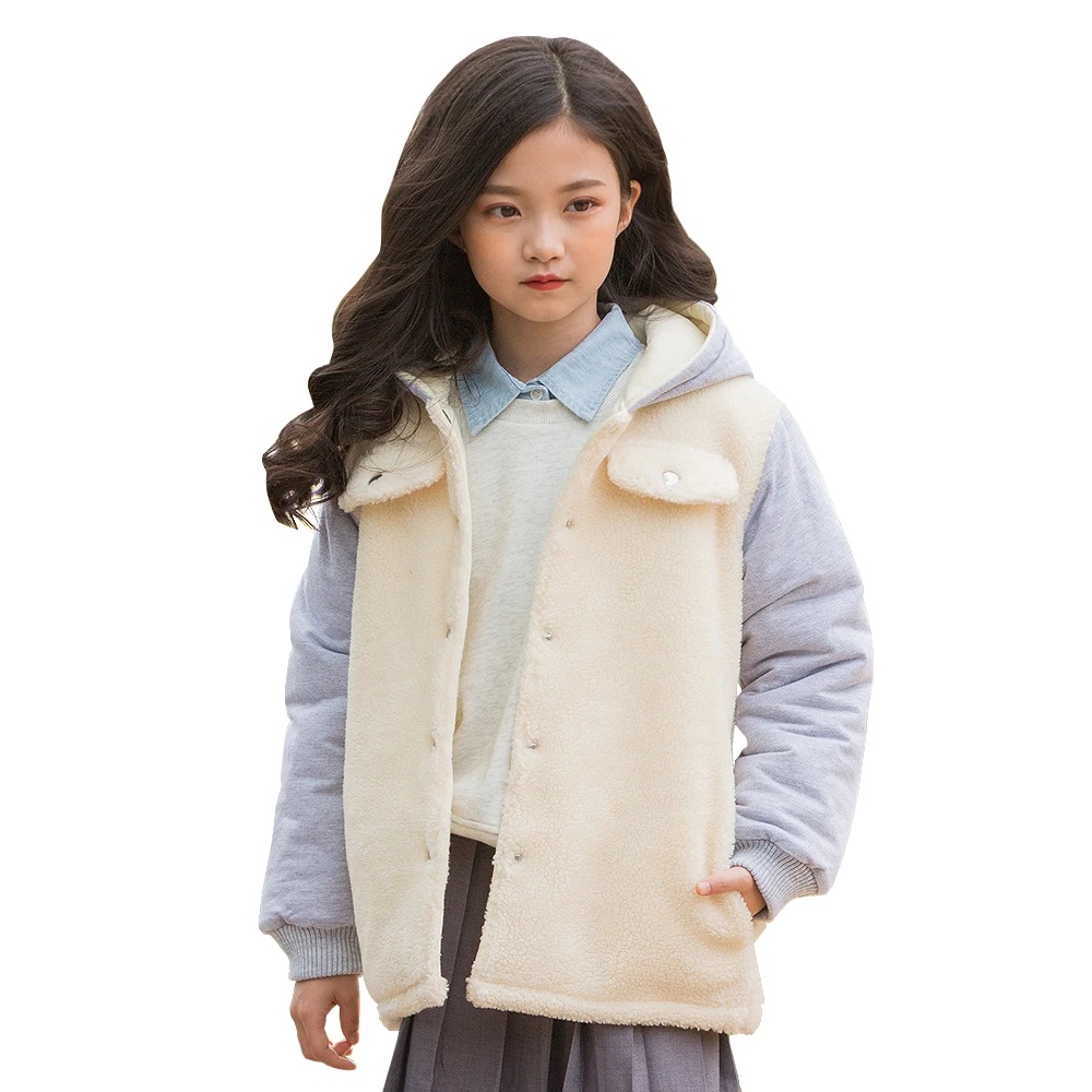 

6 - 16 yrs teenage girls school style fleece stitching coat 2019 new winter and spring children clothes big girl thick warm tops