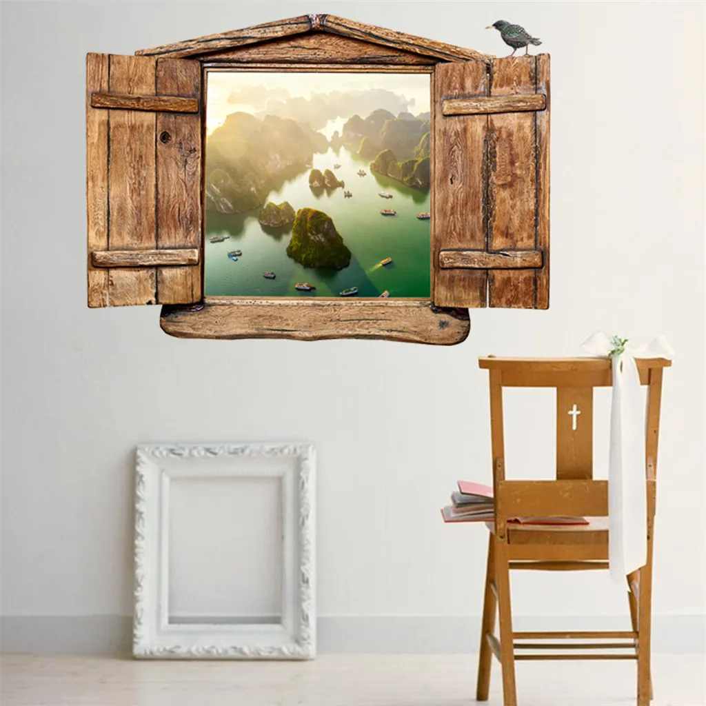

KAKUDER Wallpaper Stickers Simulation 3D landscape Scenery Fake Window Wall Sticker Living Room Bedroom WallSticker DIY30.FEB.24