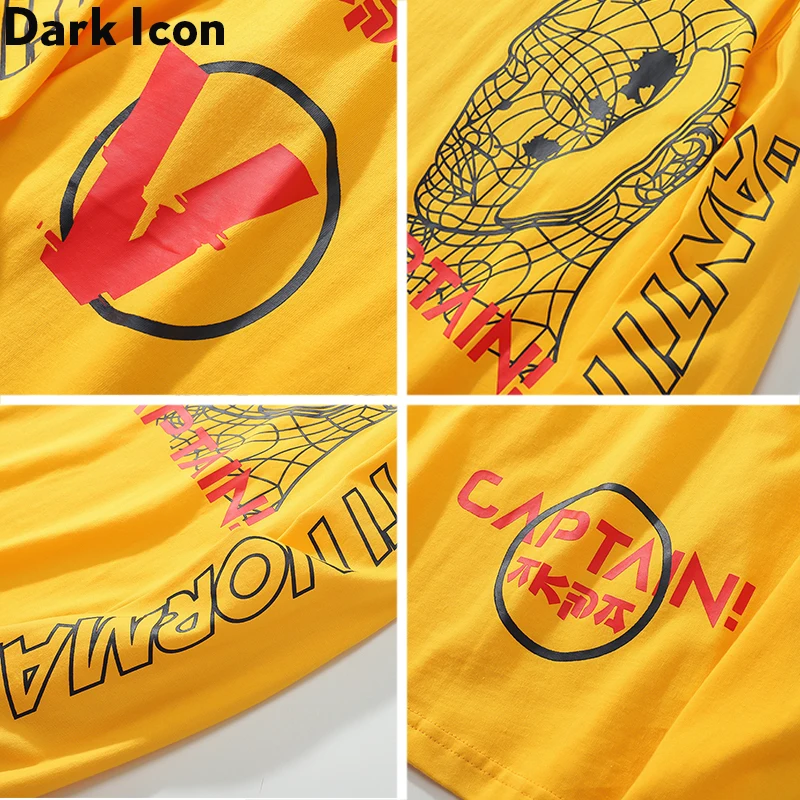 Мужская футболка с длинным рукавом Dark Icon в стиле хип хоп принтом Captain Line желтая