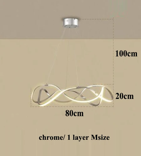 Современный Диммируемый светодиодный светильник-люстра из алюминия для гостиной, светодиодные подвесные люстры, лампа для столовой, светодиодный подвесной светильник, светильники - Цвет абажура: chrome 80cm 1 layer