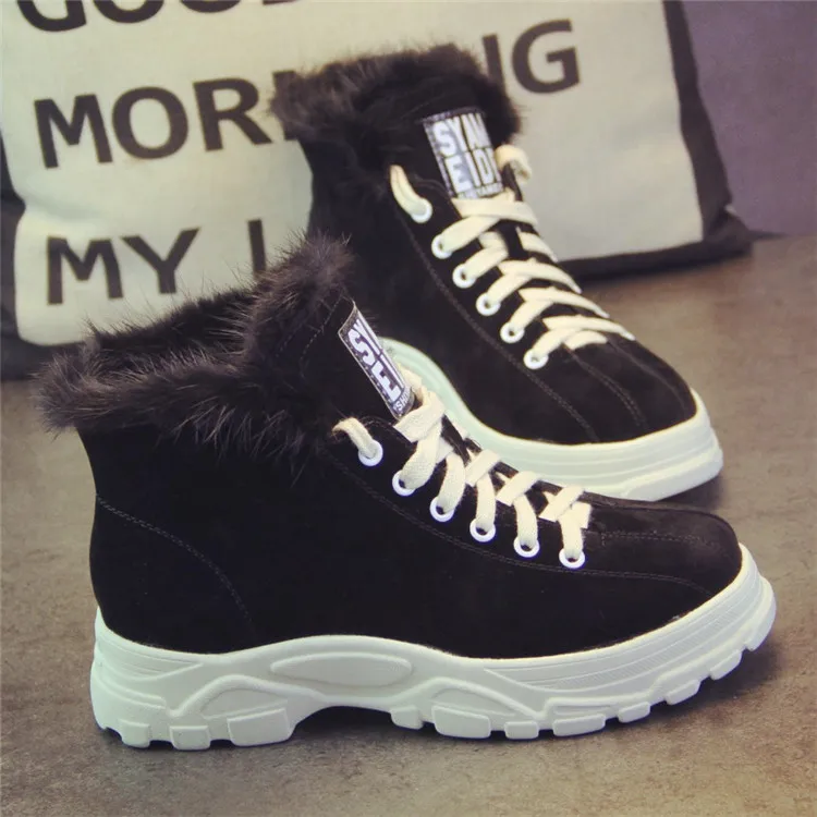 

SWYIVY Cotton Shoes Winter Female 2019 Spring New Sneakes Velvet Fur Warm Woman Flat Casual Shoes High Top Student Sneakers 40