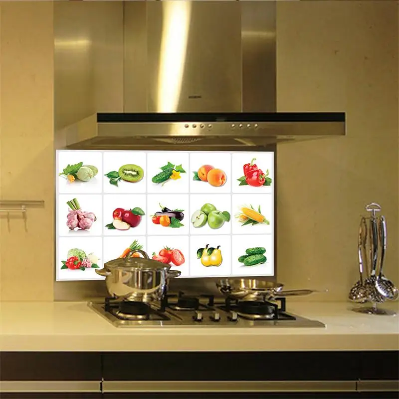 2018 New 3D DIY Vinyl Oil-proof Kitchen Wall Stickers Vegetable Fruit Poster Tile Mural Home Decoration Removable Wall Decals
