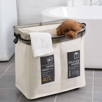

Creative folding double grid mesh beam with wheels iron frame hamper clothing Bainer storage box WF5161358