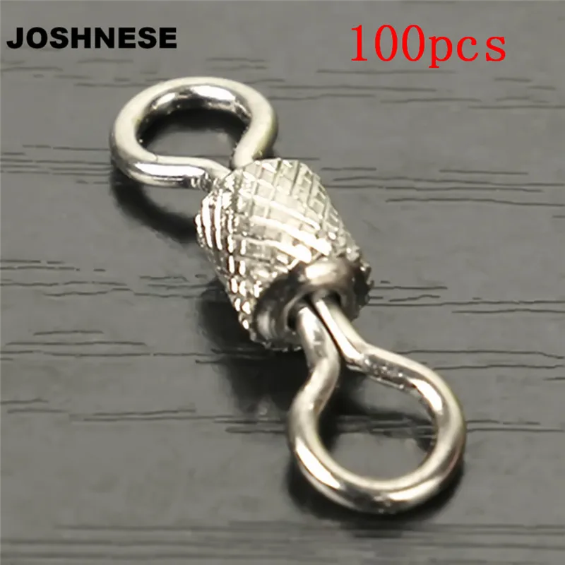 100pcs/lot Fishing Swivels Knurling Connector Ball Bearing Swivel With Safety Snap Solid Rolling Rings Fishhooks Accessories