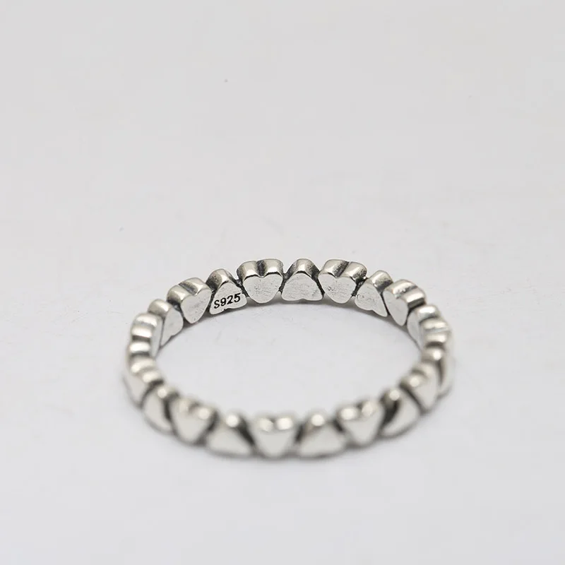 Подлинное 925 пробы Серебряное твердое кольцо с сердцем, совместимое с европейскими и американскими ювелирными изделиями
