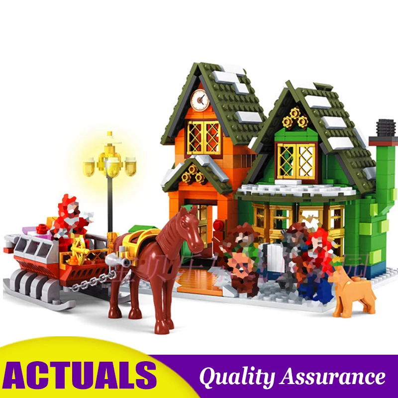 

AUSINI Compatible Lego Building Block Train House Christmas Trees Elk Model Brick Creative Toys for Kids Festival Gift