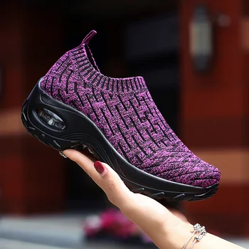 

2019 Women's Sweater Shoes Sock Shoes Low Cut Breathable Platform Loafers Anti-Skid Utra Light Sole Walking Mom Shoes Size 35-42