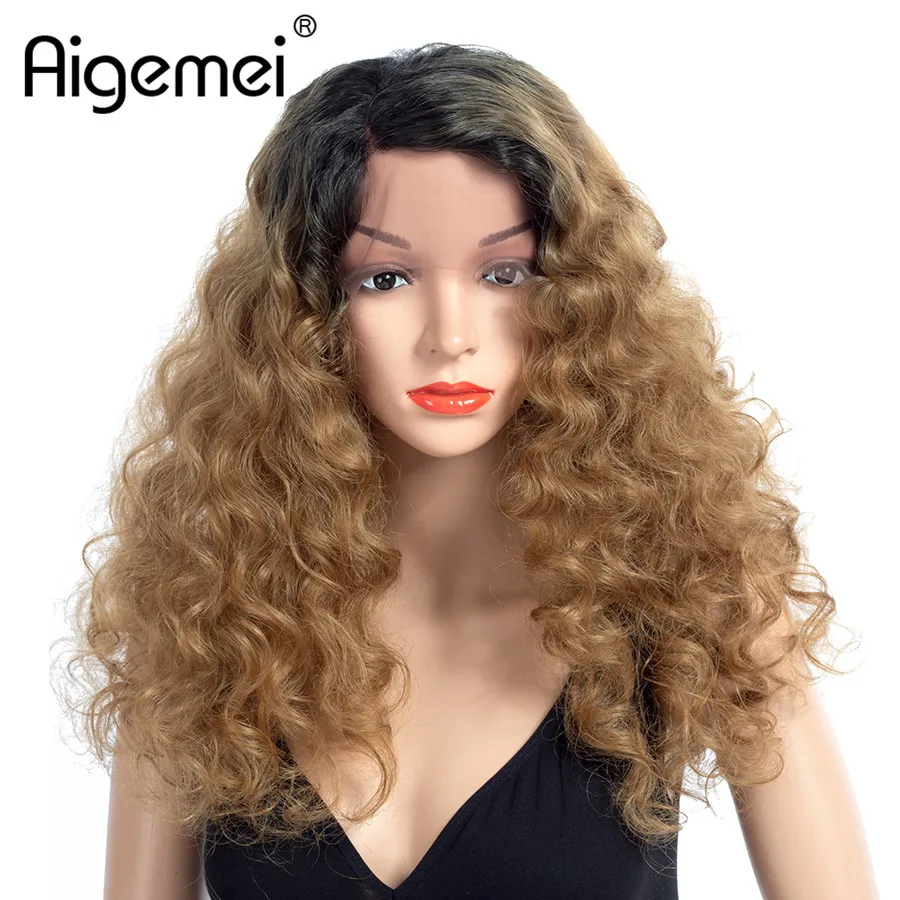 

Aigemei Omber Long Curly Wigs Fiber Wigs Heat Resistant Synthetic Lace Front Wig For Womens Ladies Girls 20 Inch