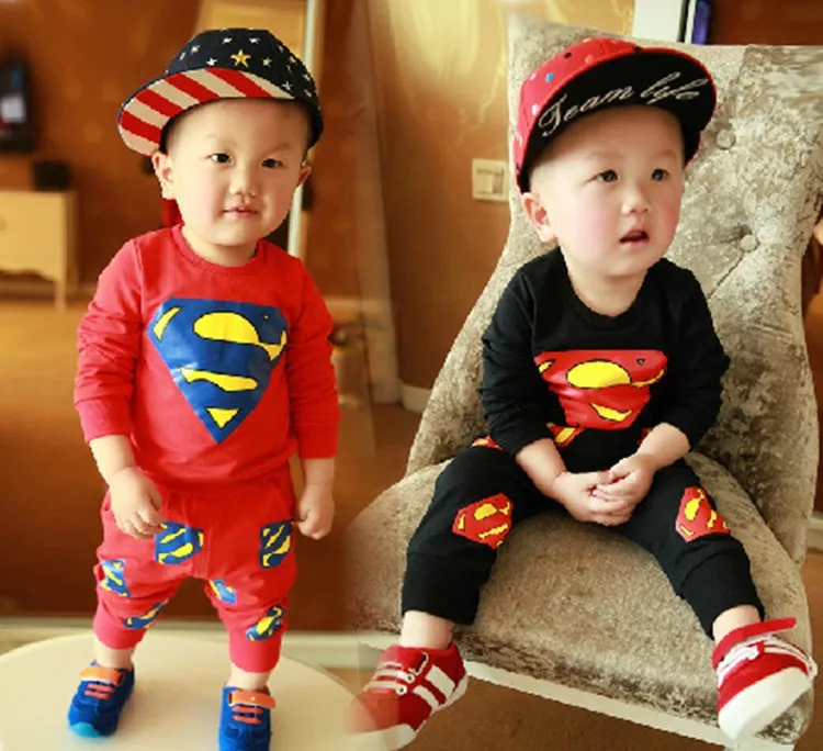 

C103 Ensemble Garcon Fille Pullover Children Tracksuit Baby Boy Clothes Boys Long Sleeves Clothing Set Superman o-neck pajamas