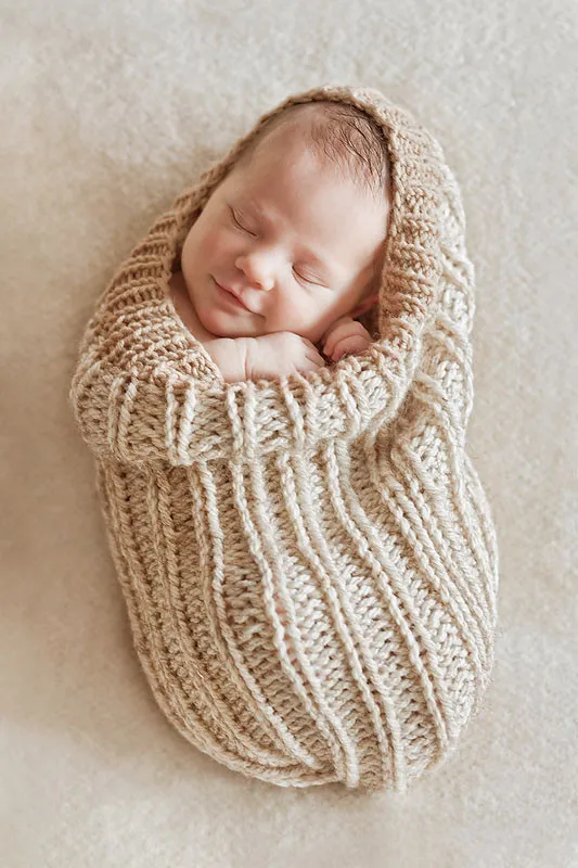 Newborn Baby Beige Swaddle Sack Prop Photography Handmade Crochet Photo