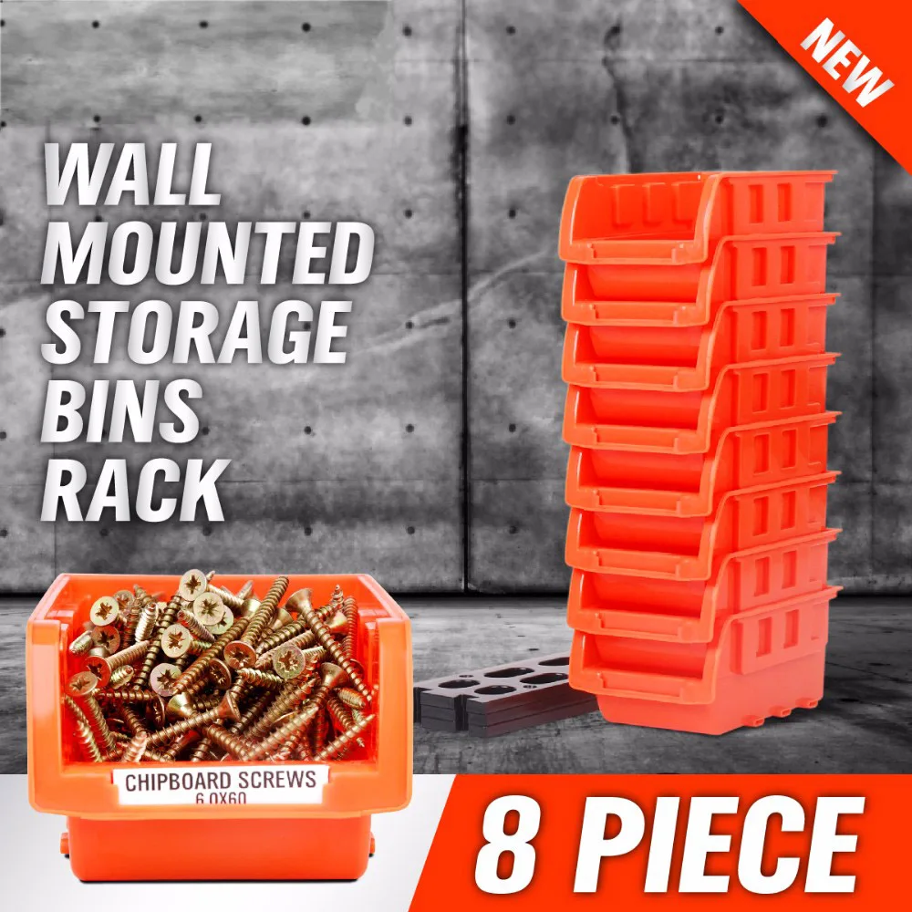 Plastic Stackable Trays 8Pcs a Set Tool Parts Storage Box Wall Mounted