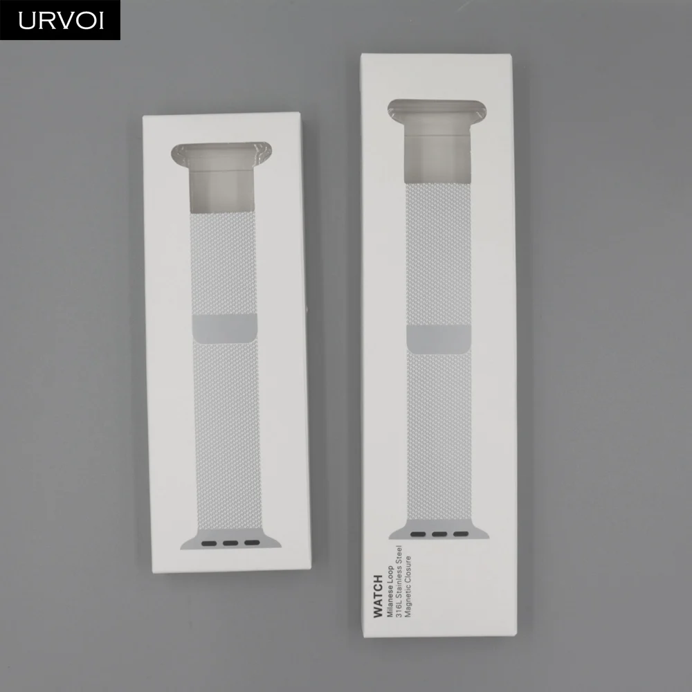 URVOI retails sale box for Apple Watch milanese loop sport loop silicone band paper box with plastic inner 3 pcs gift packaging