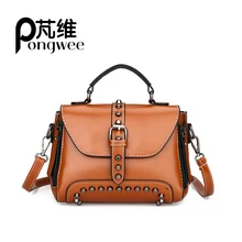 PONGWEE 2018 Vintage Leather Bags Crossbody Bags For Women Messenger Bags Handbags Women Famous Brand Rivet Small Shoulder Sac zmqn women messenger bags famous brand 2018 vintage retro women crossbody bag small pu leather handbags for women splicing a523