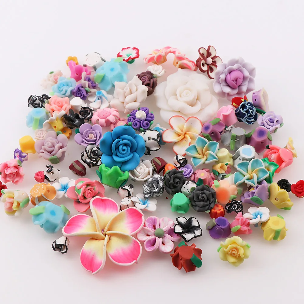 

50pcs/lot Colorful Mix Size Flowers Flat Back Resins Cabochon Scrapbook 3D Resin Soft Pottery Flower Fit Phone Embellishment