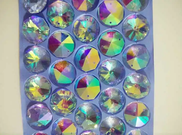 

100pcs 22mm Crystal Glass Octagon Beads In 2 Holes Loose Chandelier Prism Beads For Home Decoration