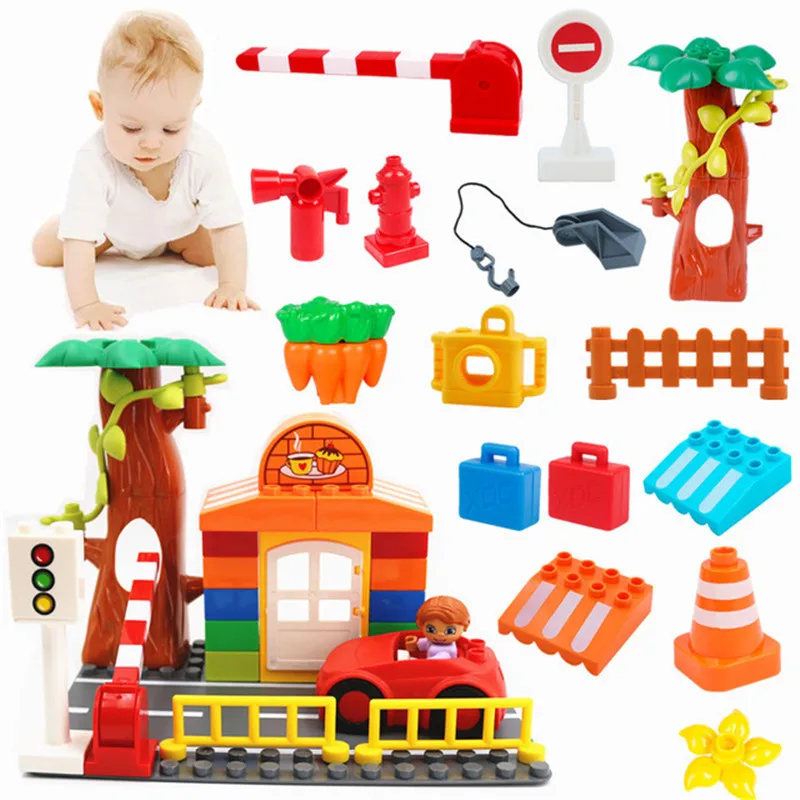 

Big Size Building Blocks Base Plates Cars Fire Dolls Diy Accessories Compatible With Duploed Toys For Children Kids Gifts